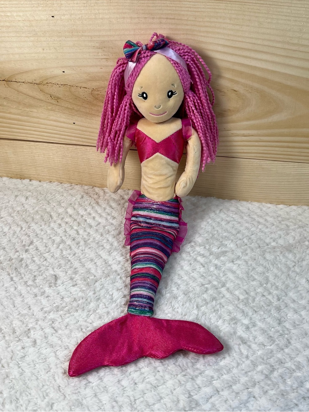 Pink 19” Mermaid Plush Doll with Striped Tail - The Petting Zoo